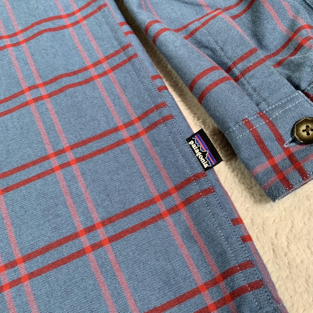 Patagonia Kiragg Shirt Mens XL Blue Organic‎ Cotton Plaid Long Sleeve Button Up - Picture 5 of 11